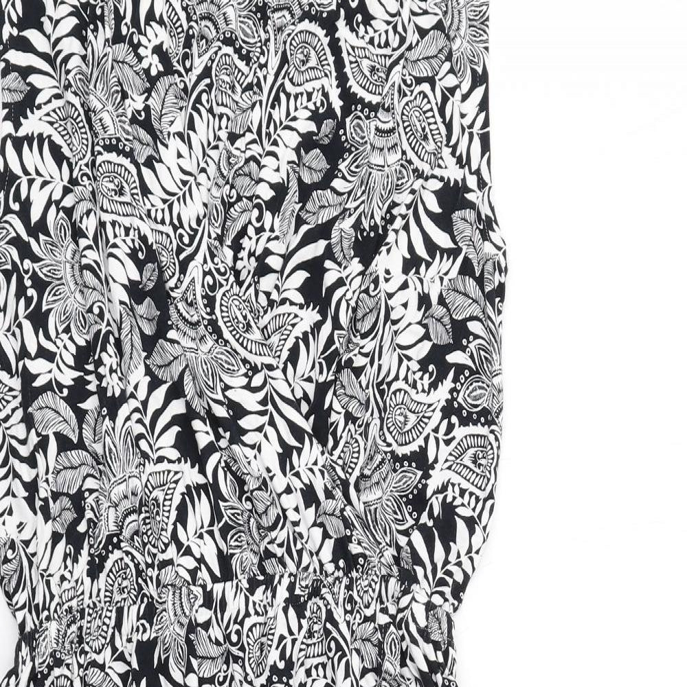 Marks and Spencer Womens Black Geometric Viscose A-Line Size 10 V-Neck Pullover