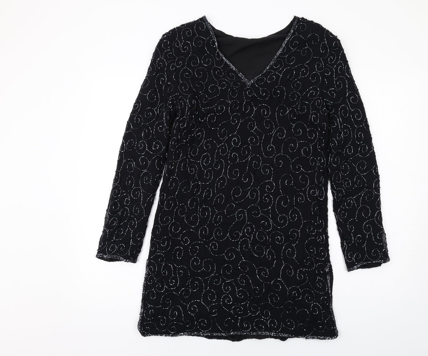 St Bernard Womens Black Geometric Polyester A-Line Size 12 V-Neck Pullover