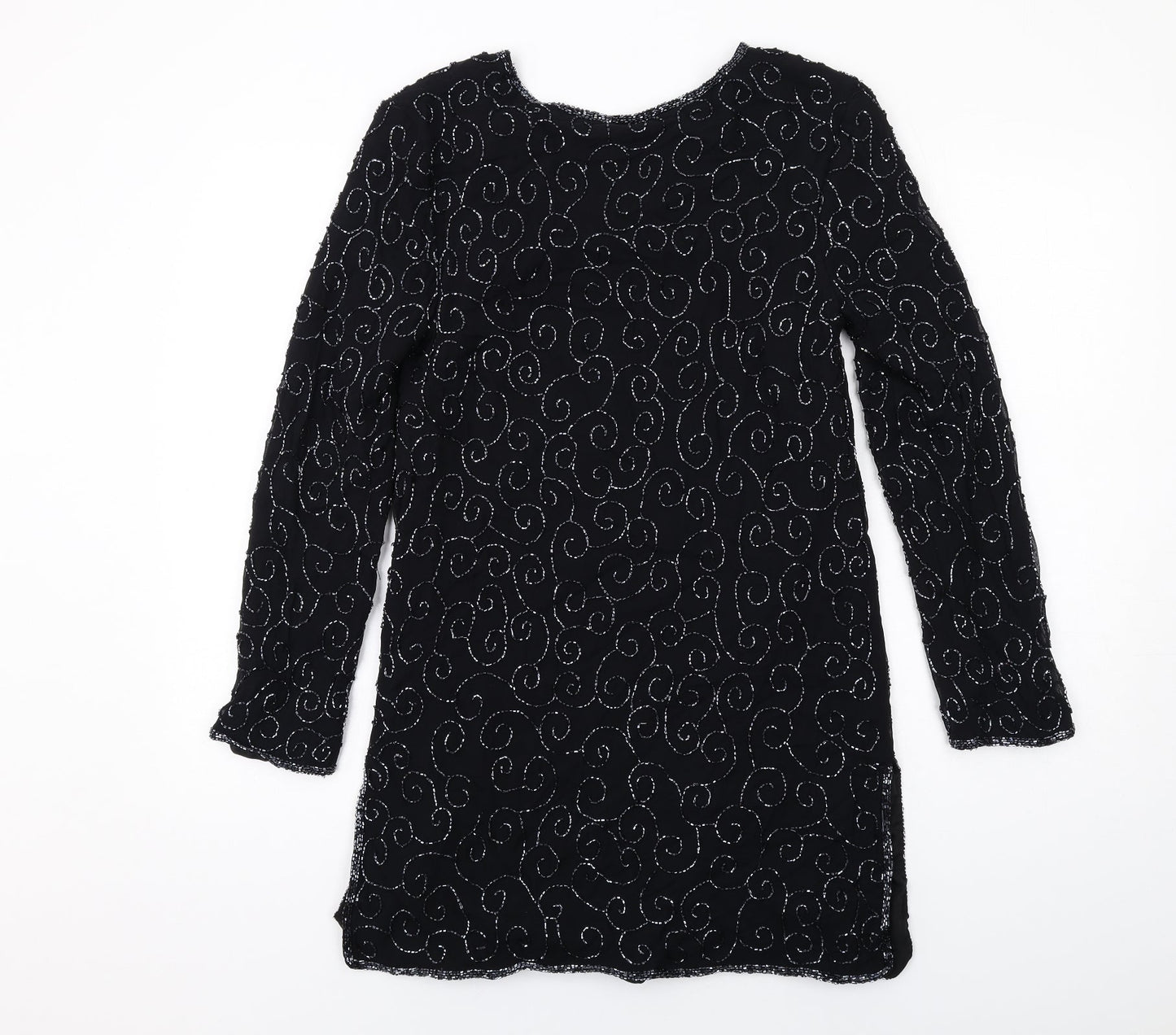 St Bernard Womens Black Geometric Polyester A-Line Size 12 V-Neck Pullover