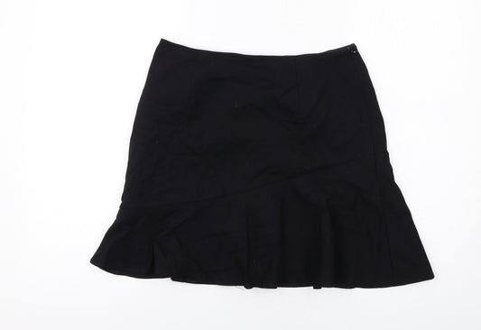 Marks and Spencer Womens Black Viscose Swing Skirt Size 10 Zip