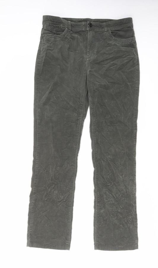 Per Una Womens Green Cotton Trousers Size 32 in L29 in Regular Zip