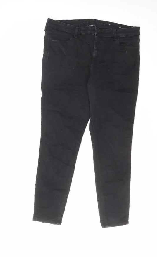 American Eagle Outfitters Womens Black Cotton Skinny Jeans Size 14 L29 in Regular Zip