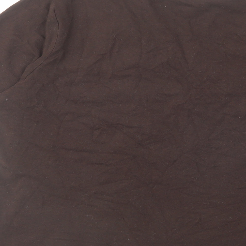 CC Womens Brown Cotton Basic T-Shirt Size L V-Neck - Floral Detail