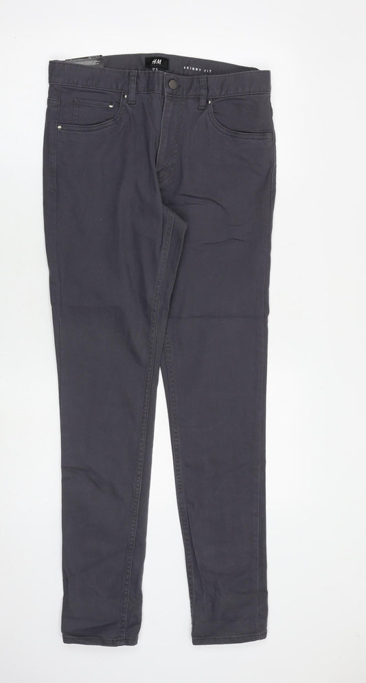 H&M Mens Grey Cotton Skinny Jeans Size 30 in L31 in Slim Zip