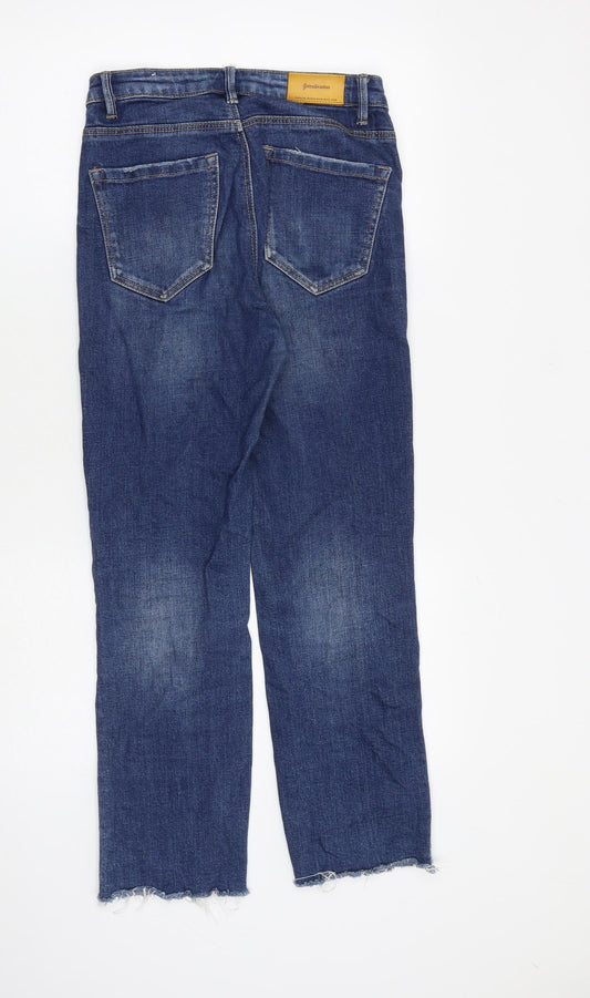 Stradivarius Womens Blue Cotton Straight Jeans Size 6 L27 in Regular Zip - Raw Hem