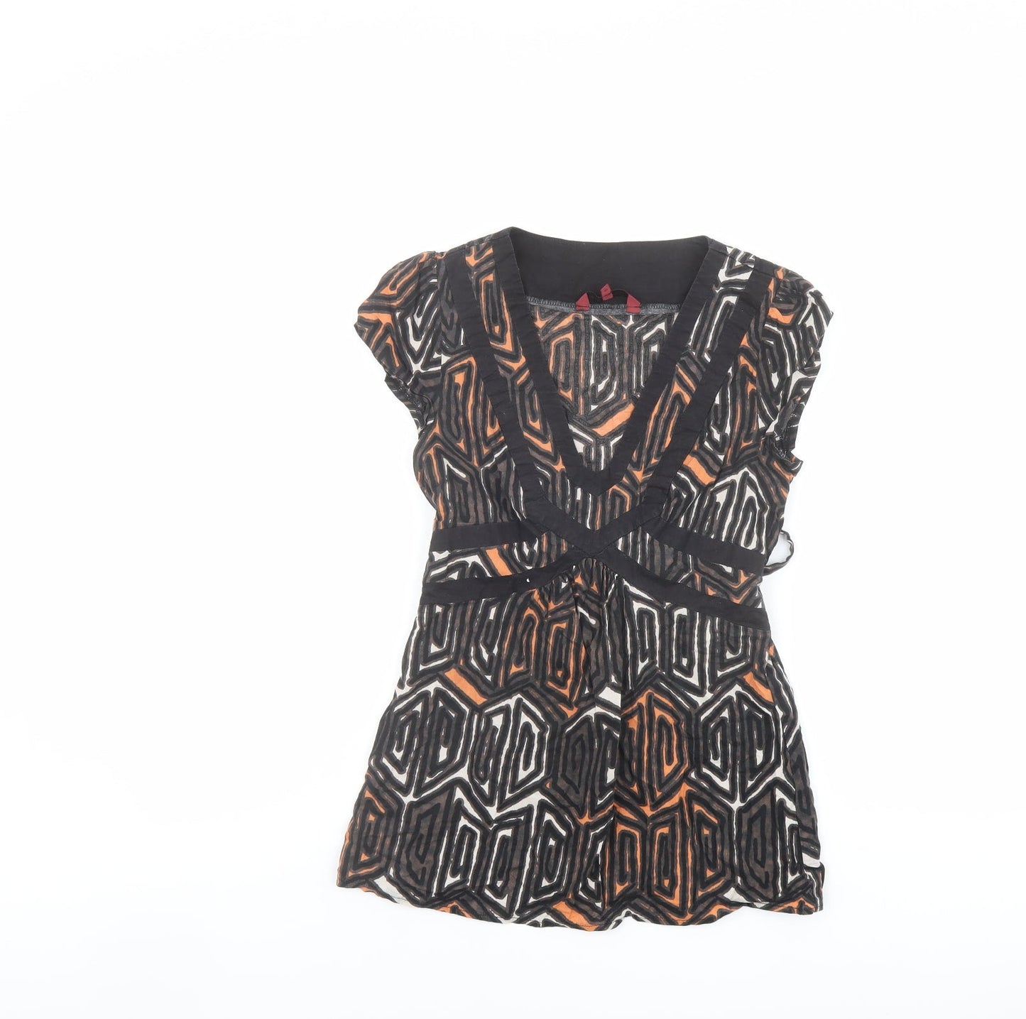 John Richmond Womens Multicoloured Geometric Cotton Basic T-Shirt Size 8 V-Neck