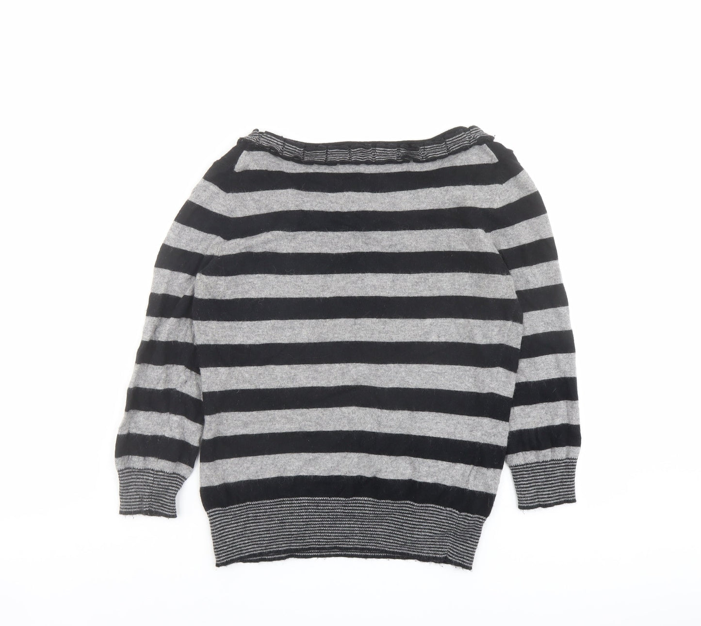 CC Womens Grey Round Neck Striped Cotton Pullover Jumper Size S