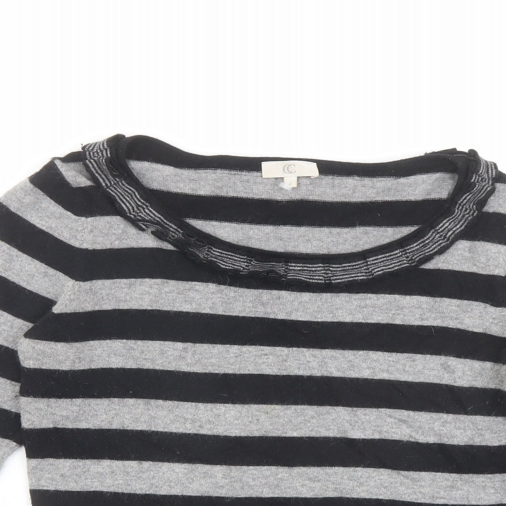 CC Womens Grey Round Neck Striped Cotton Pullover Jumper Size S