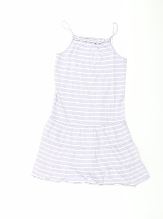 Blue Zoo Girls Purple Striped Cotton Fit & Flare Size 9-10 Years Square Neck Pullover - Braided Neck Detail