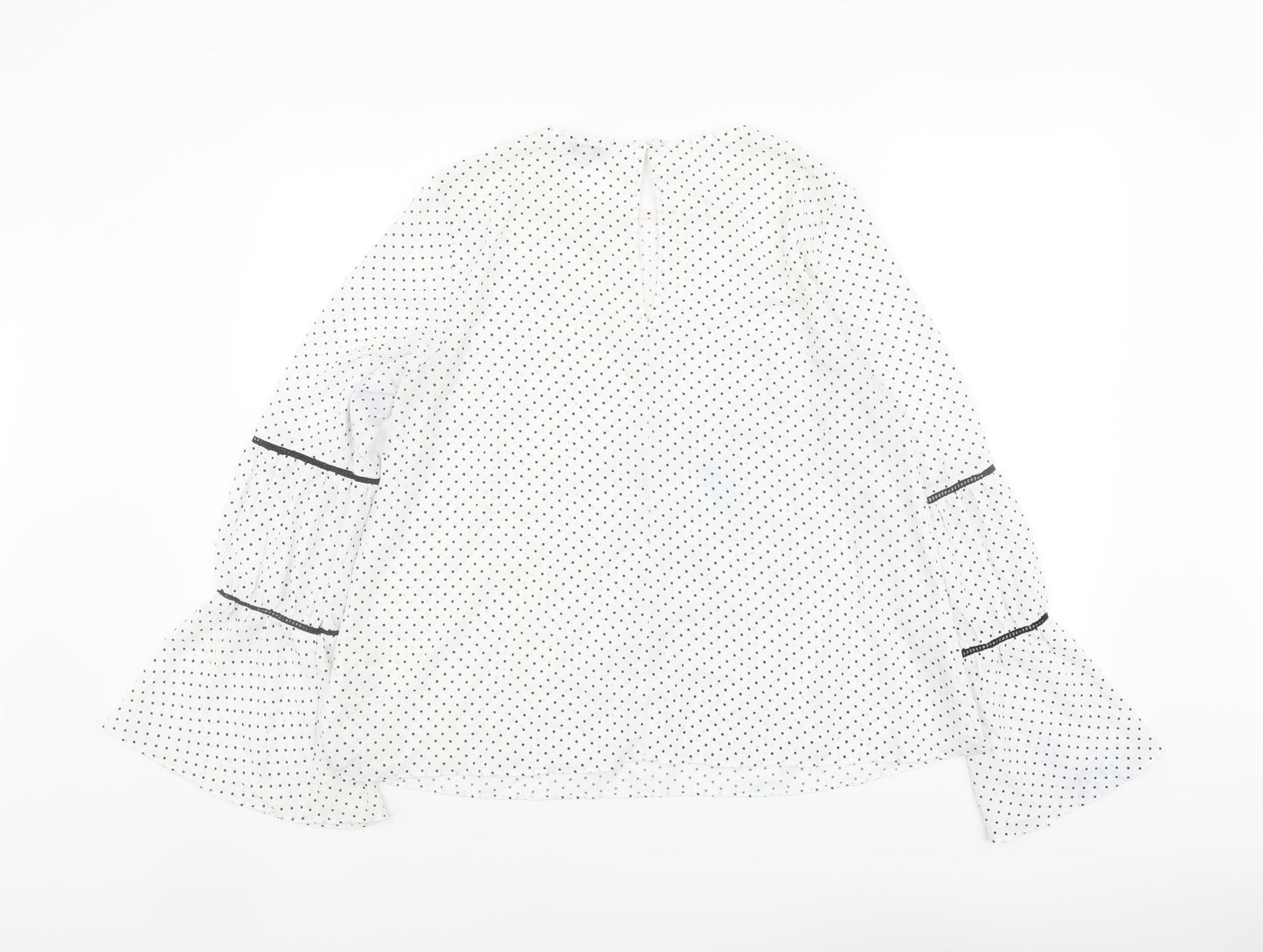 Warehouse Womens White Polka Dot Polyester Basic Blouse Size 12 Round Neck