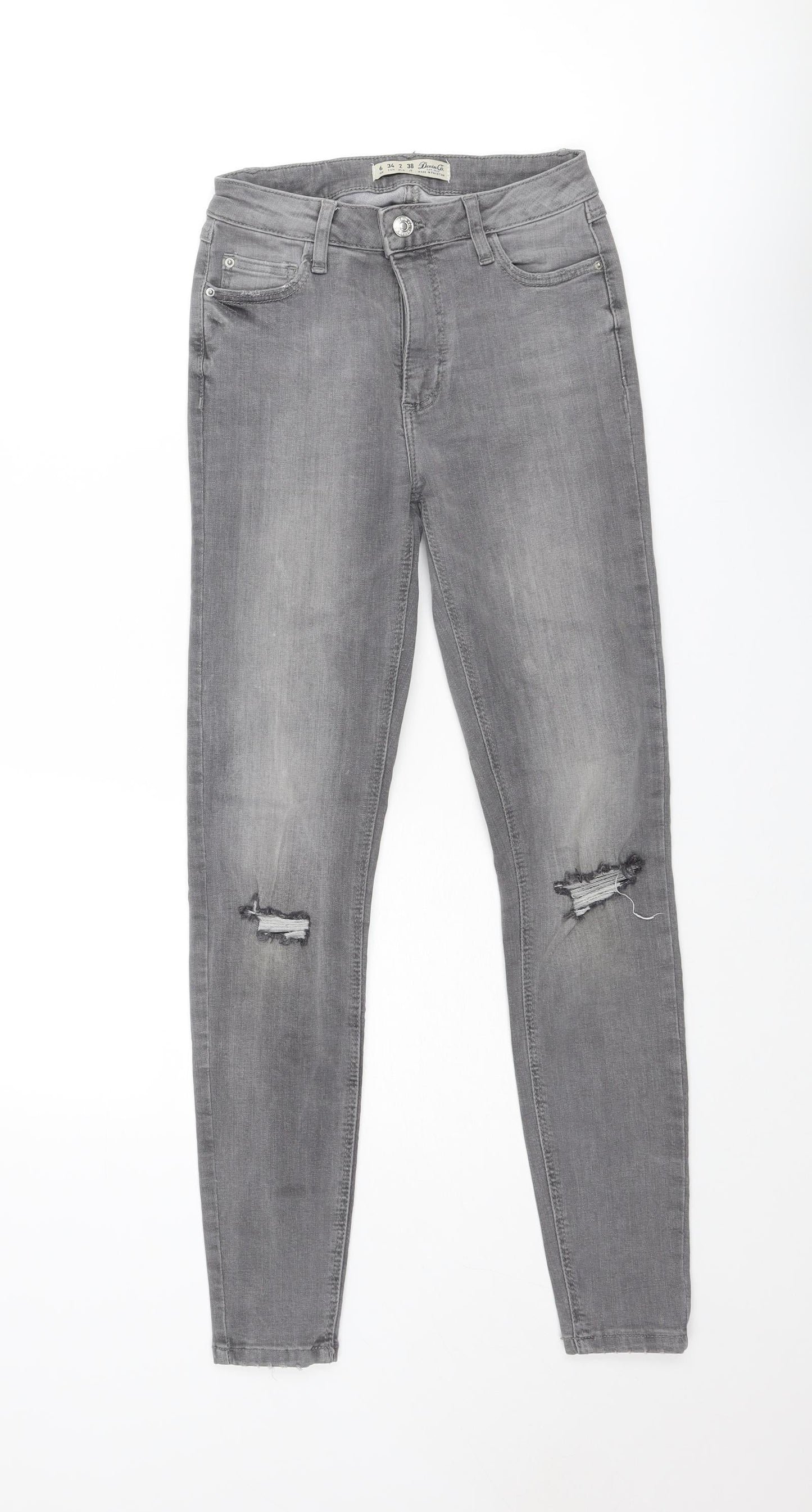 Denim & Co. Womens Grey Cotton Skinny Jeans Size 6 L27 in Regular Zip