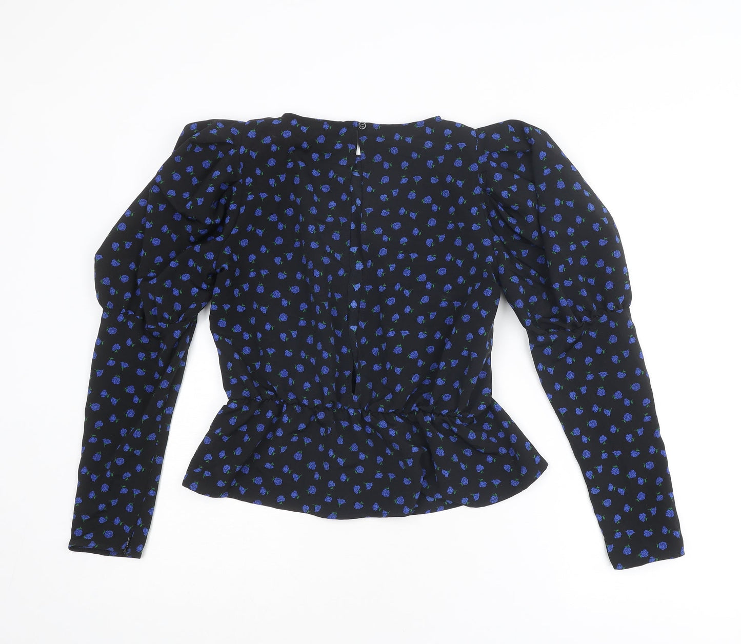 Topshop Womens Black Floral Polyester Basic Blouse Size 10 Round Neck