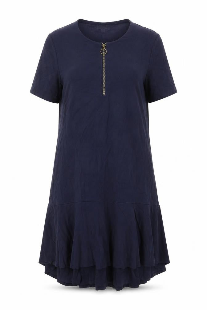 Warehouse Womens Blue Viscose Trapeze & Swing Size 10 Crew Neck Zip