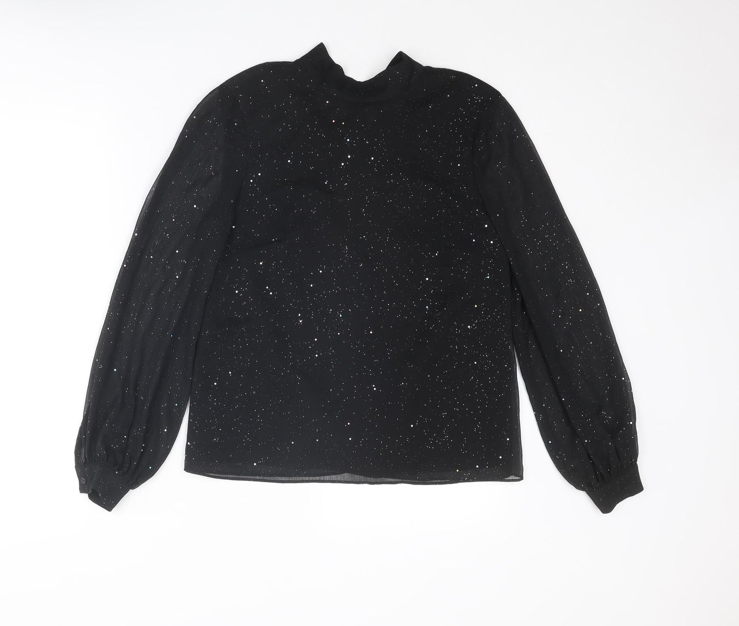 Warehouse Womens Black Polyester Basic Blouse Size 8 Round Neck