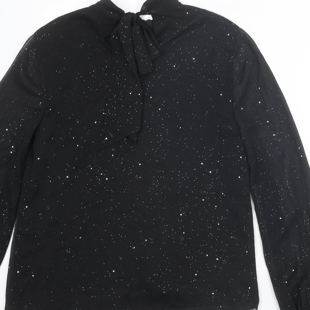Warehouse Womens Black Polyester Basic Blouse Size 8 Round Neck