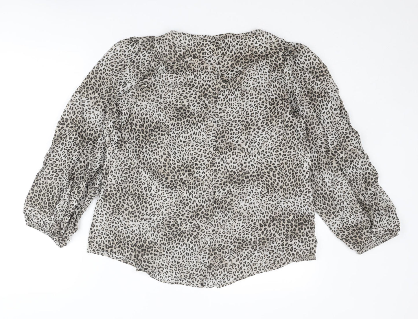 Mango Womens Beige Animal Print Cotton Basic Button-Up Size S Round Neck - Leopard Print