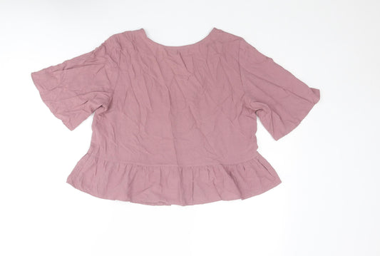 Pull&Bear Womens Purple Viscose Basic Blouse Size M V-Neck
