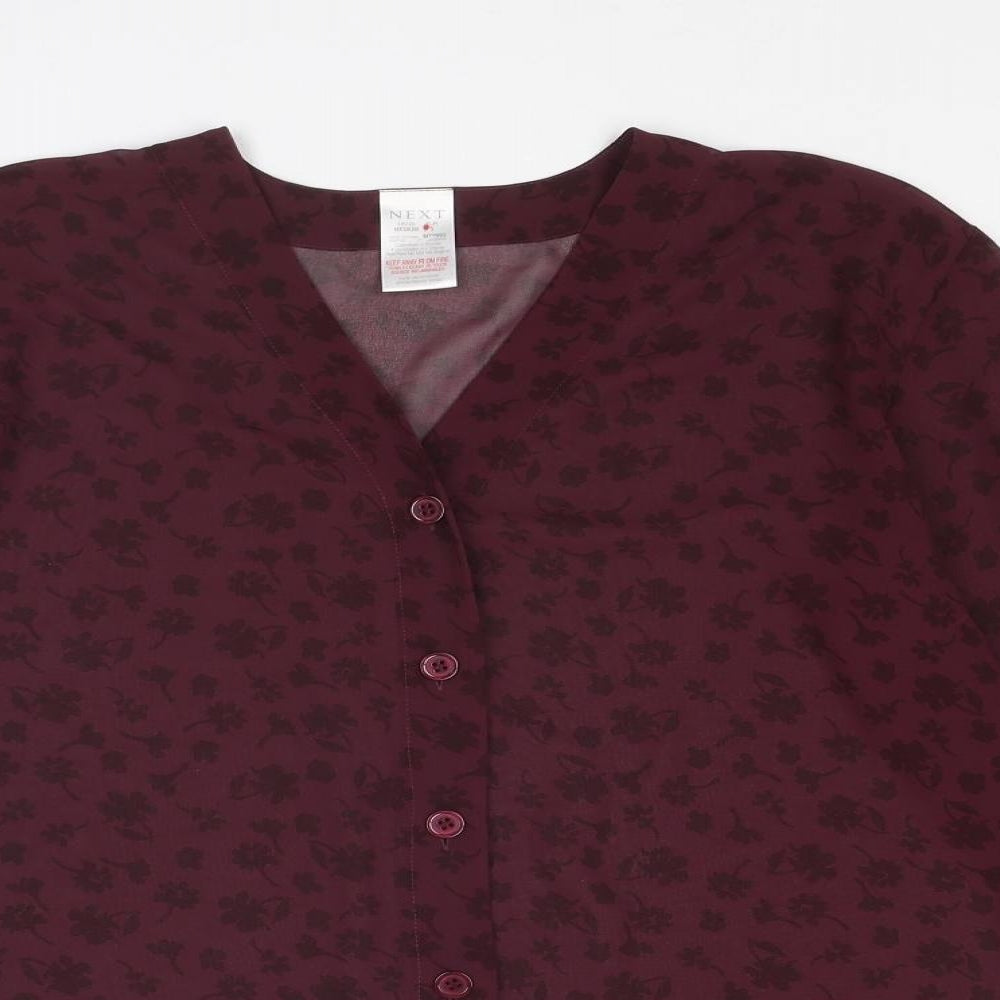 NEXT Womens Purple Floral Polyester Basic Button-Up Size M V-Neck