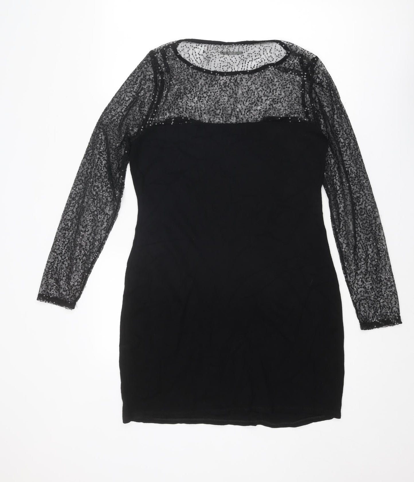 Wallis Womens Black Viscose Shift Size 14 Round Neck Pullover