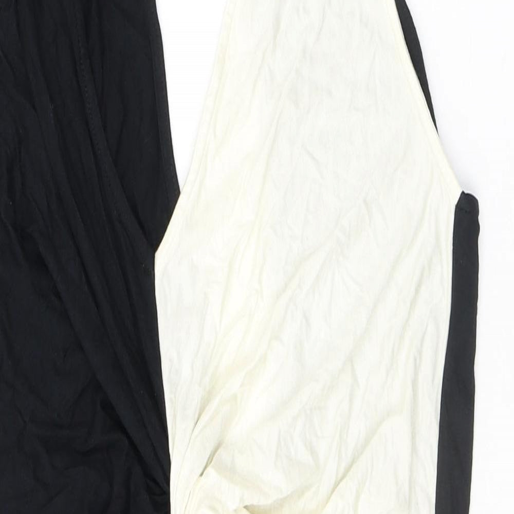 ASOS Womens Black Colourblock Viscose Bodycon Size 10 V-Neck Button