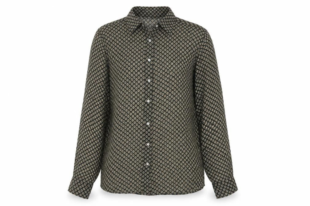 Zara Womens Green Geometric Polyester Basic Button-Up Size L Collared