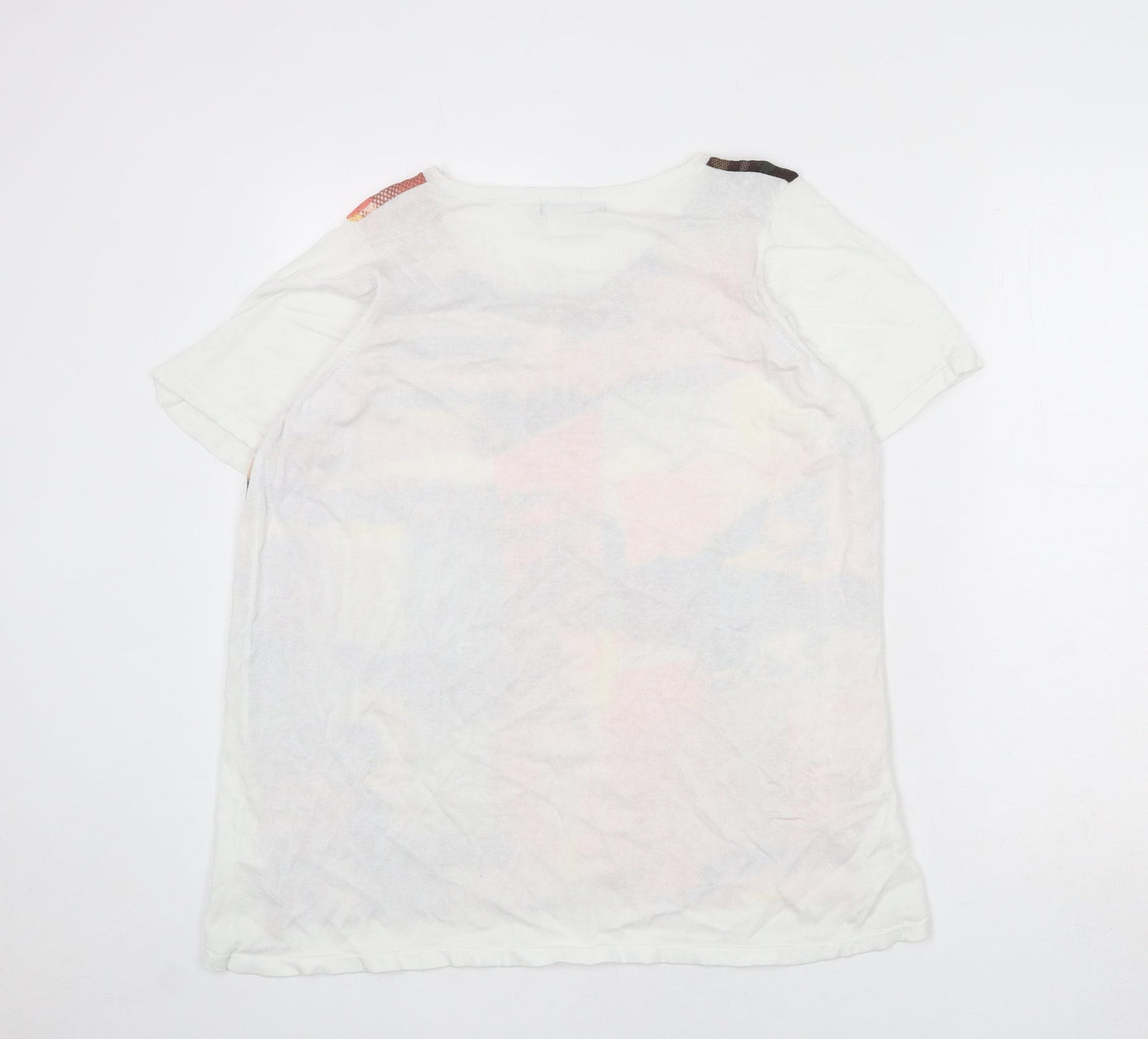 Marks and Spencer Womens Multicoloured Geometric Cotton Basic T-Shirt Size 16 Boat Neck