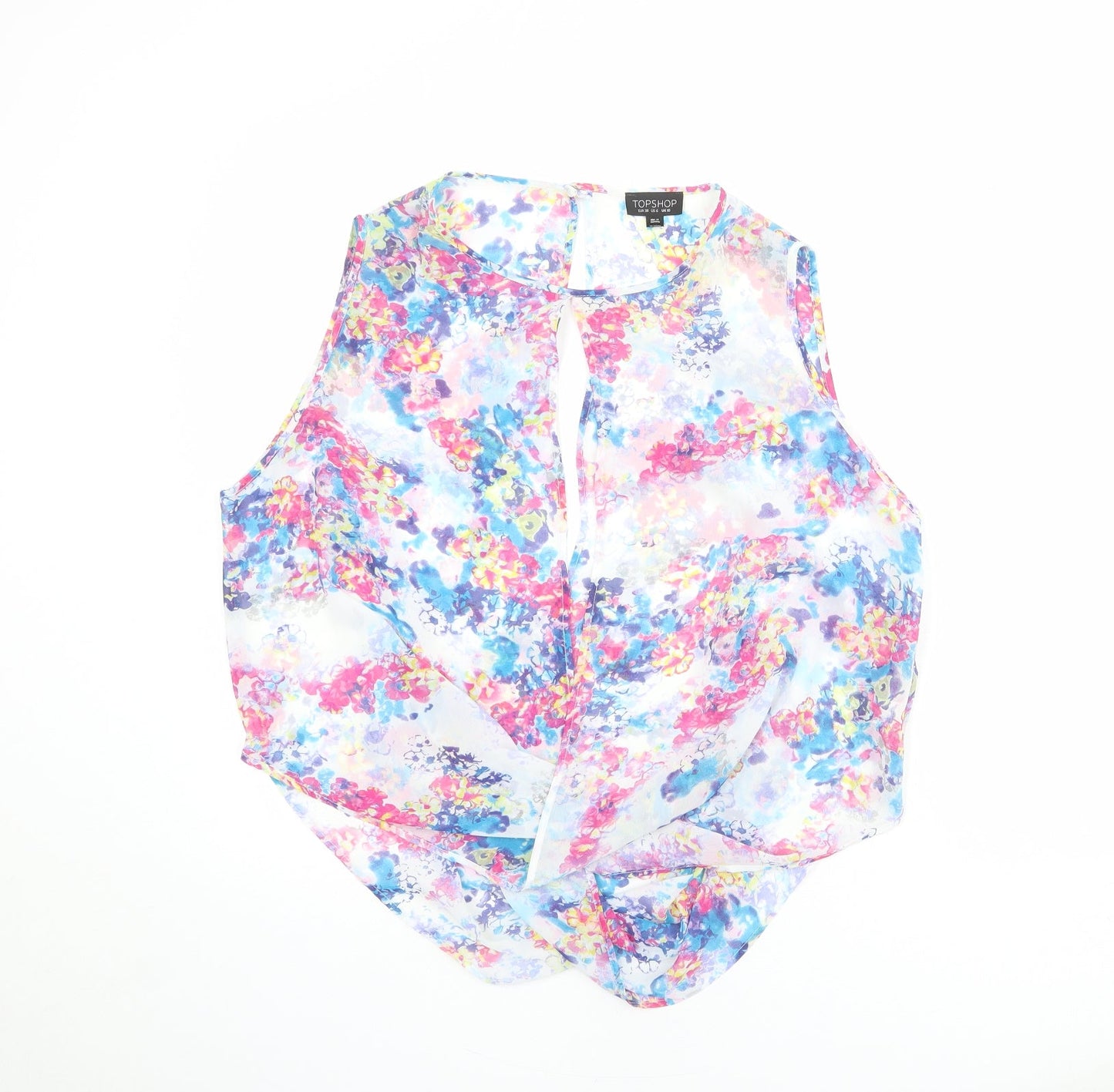 Topshop Womens Multicoloured Floral Polyester Basic Tank Size 10 Round Neck