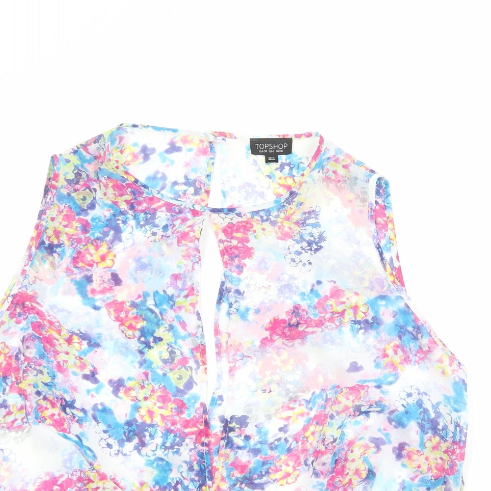 Topshop Womens Multicoloured Floral Polyester Basic Tank Size 10 Round Neck