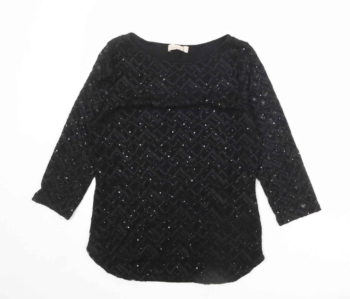 Per Una Womens Black Polyester Basic Blouse Size 12 Boat Neck