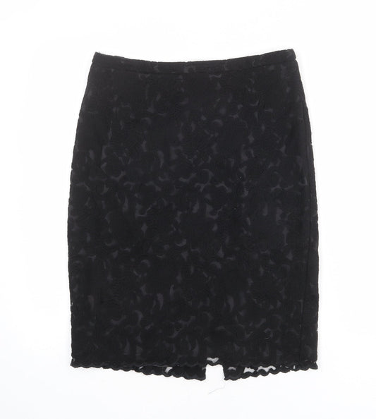 NEXT Womens Black Geometric Polyester Straight & Pencil Skirt Size 10 Zip