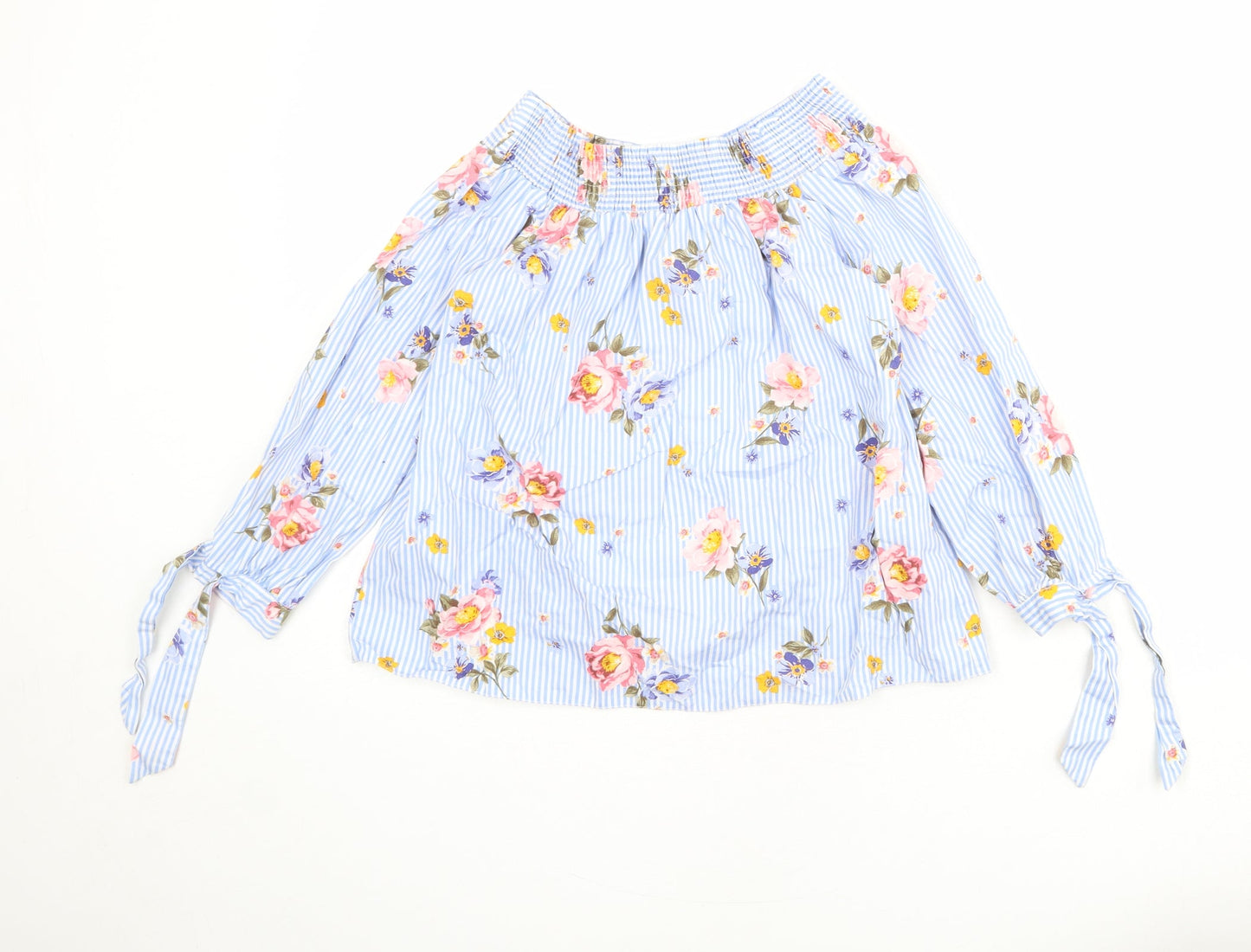New Look Womens Blue Floral 100% Cotton Basic Blouse Size 10 Round Neck
