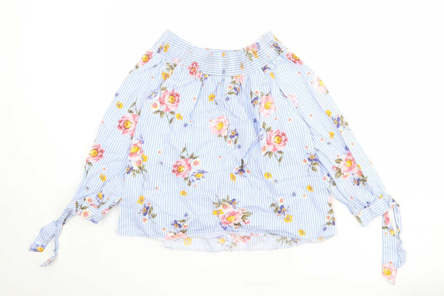 New Look Womens Blue Floral 100% Cotton Basic Blouse Size 10 Round Neck
