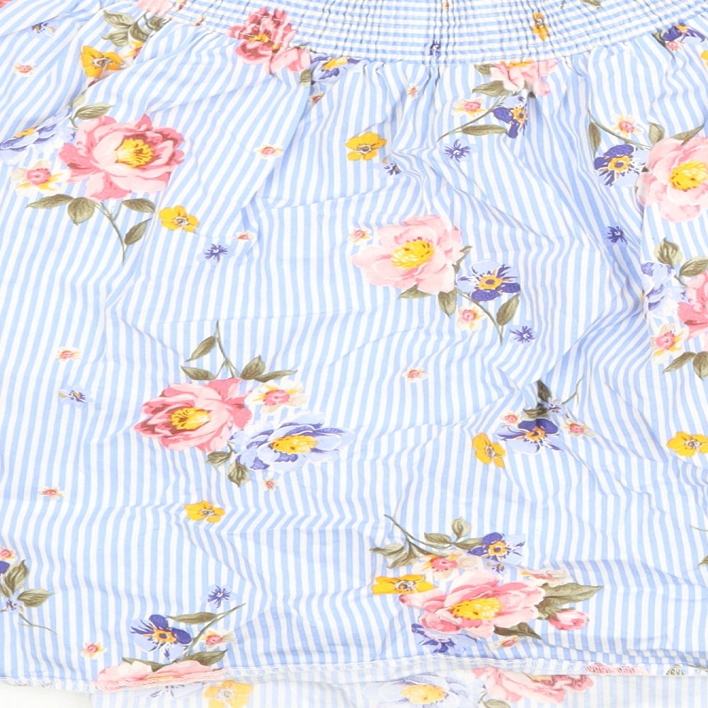 New Look Womens Blue Floral 100% Cotton Basic Blouse Size 10 Round Neck