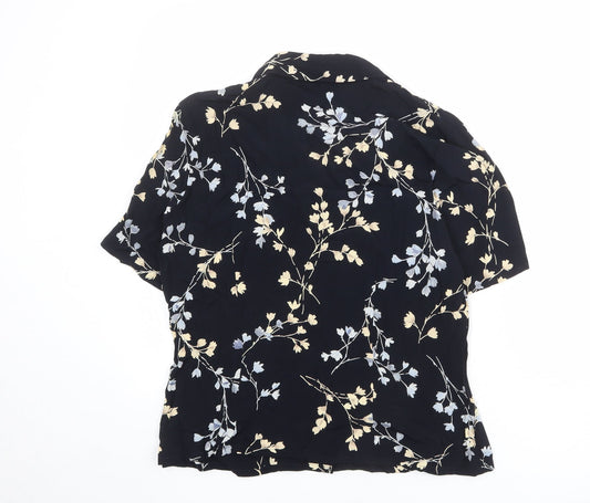 St Michael Womens Blue Floral Viscose Basic Button-Up Size 14 Collared