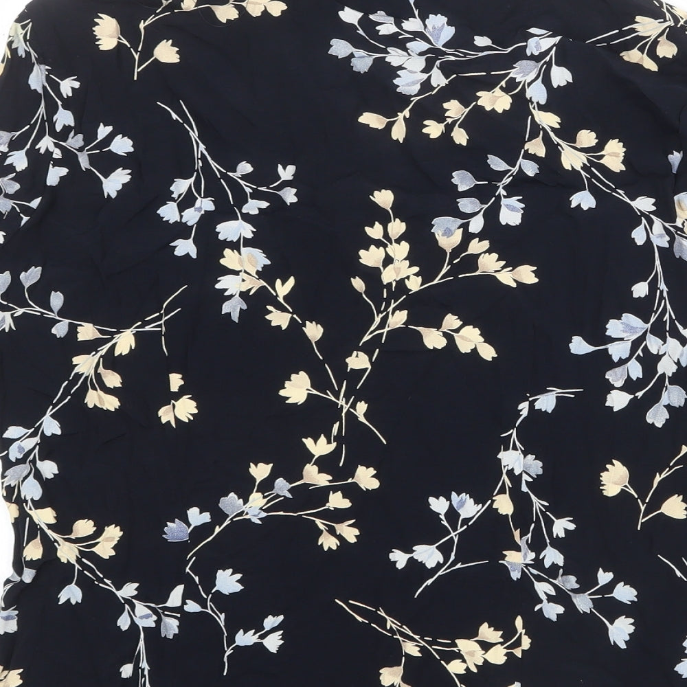 St Michael Womens Blue Floral Viscose Basic Button-Up Size 14 Collared