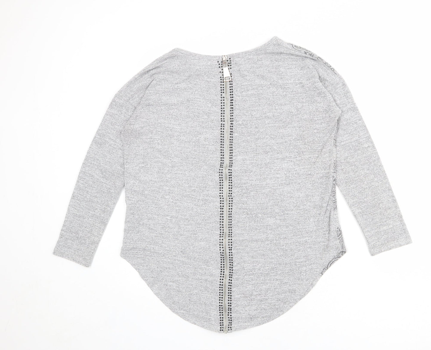 Vouley Vous Womens Grey Round Neck Geometric Viscose Pullover Jumper Size S - Heart Pattern