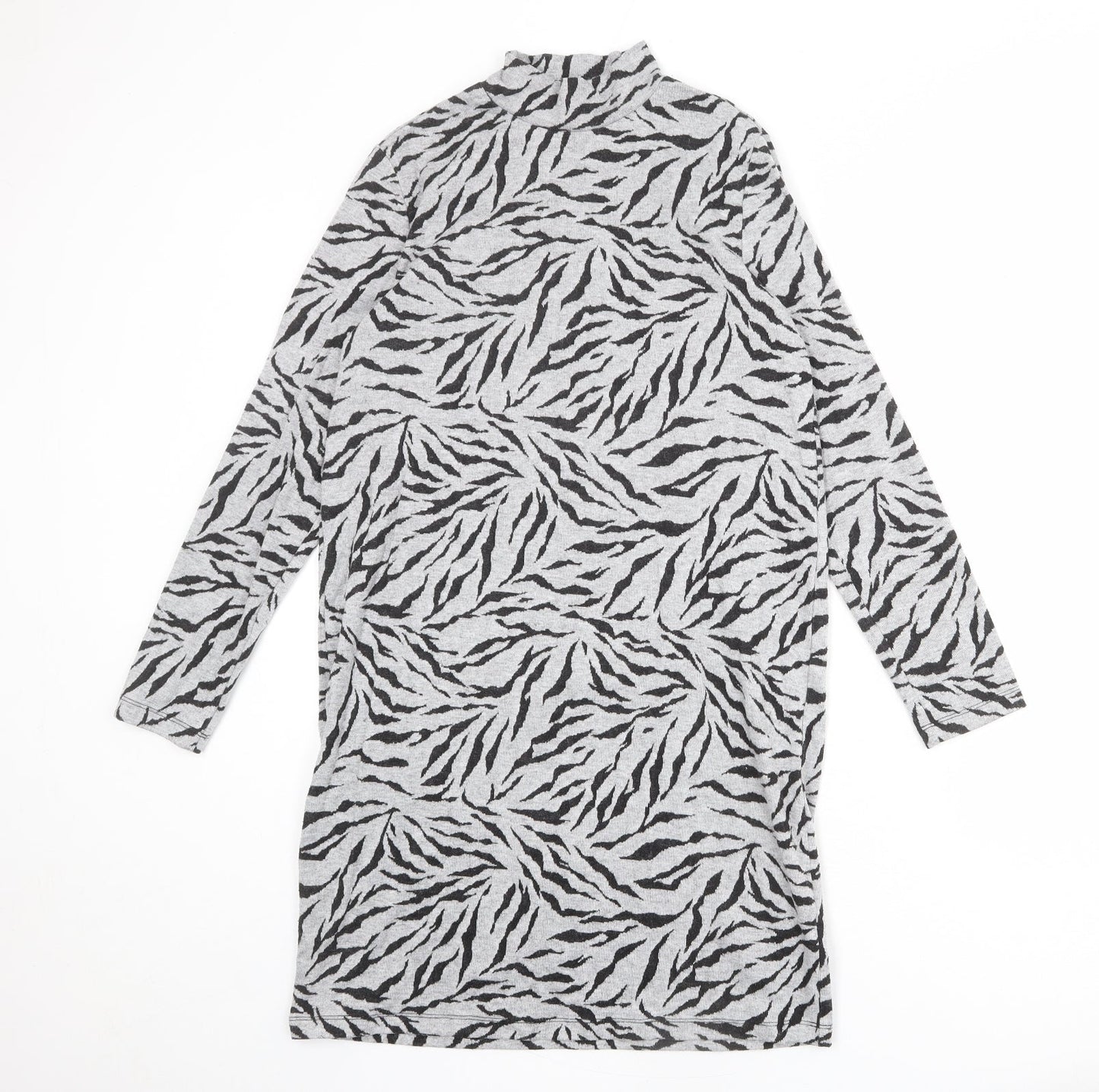 Marks and Spencer Womens Grey Animal Print Polyester Jumper Dress Size 10 Mock Neck Pullover
