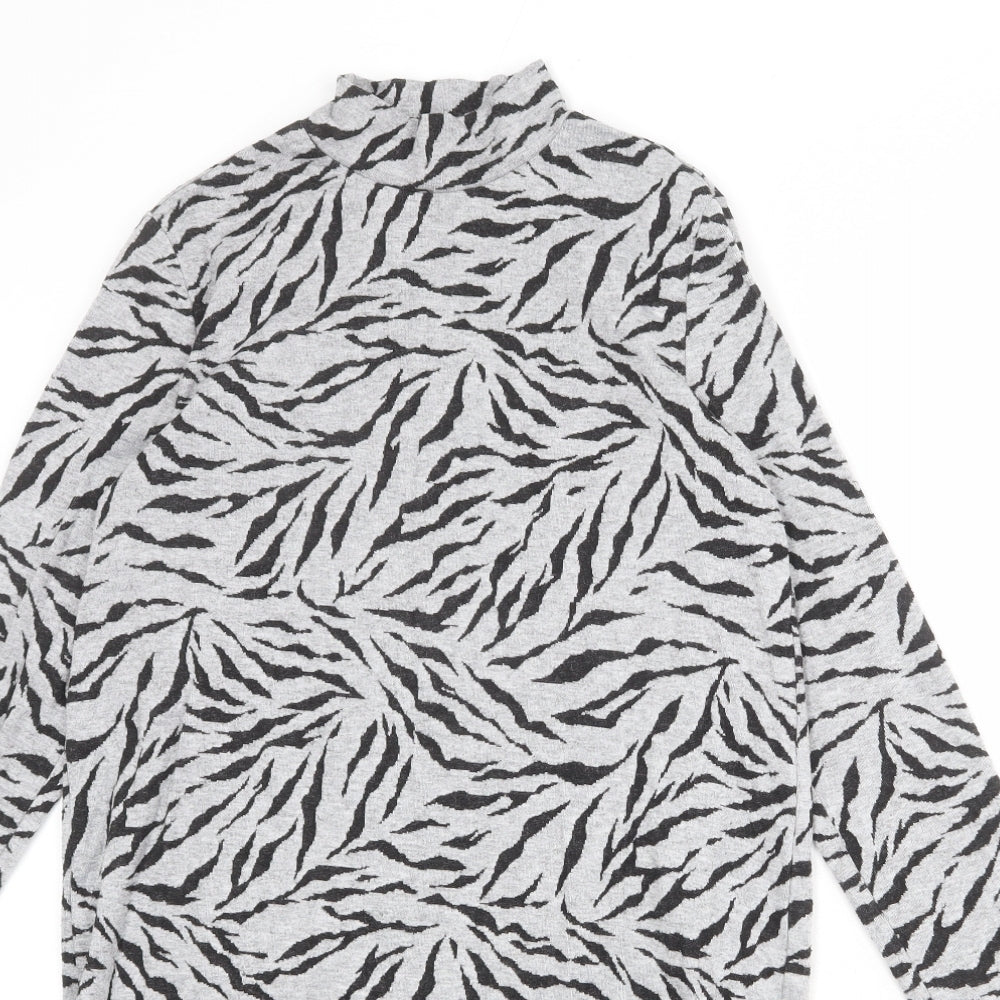 Marks and Spencer Womens Grey Animal Print Polyester Jumper Dress Size 10 Mock Neck Pullover