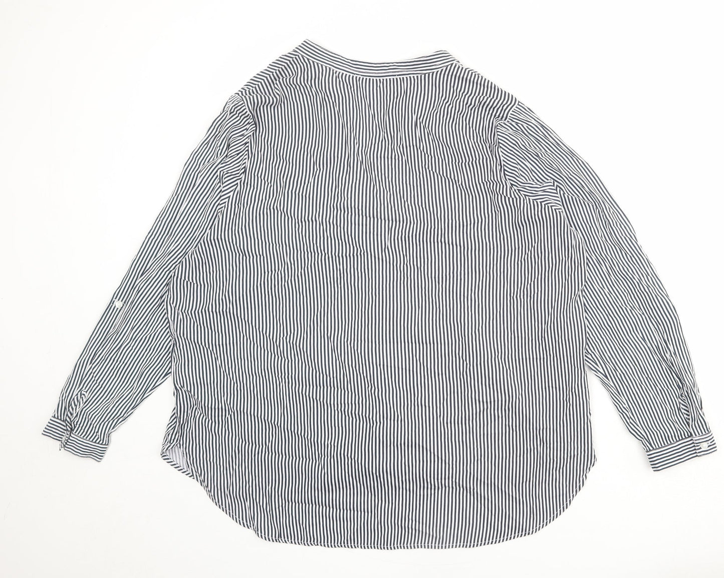 Marks and Spencer Womens Blue Striped Viscose Basic Blouse Size 2XS V-Neck