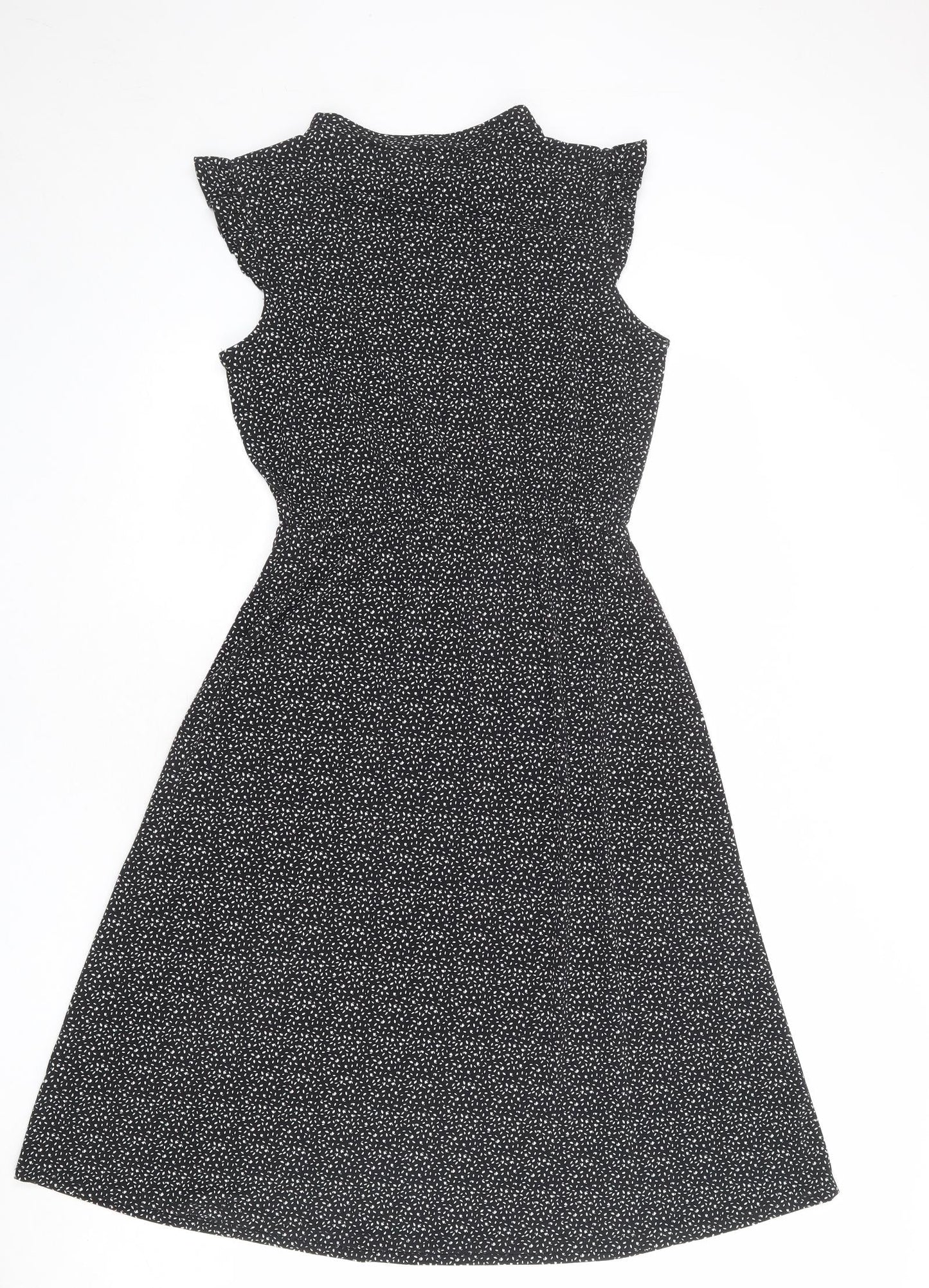 Adrianna Papell Womens Black Geometric Polyester Fit & Flare Size S Mock Neck Button