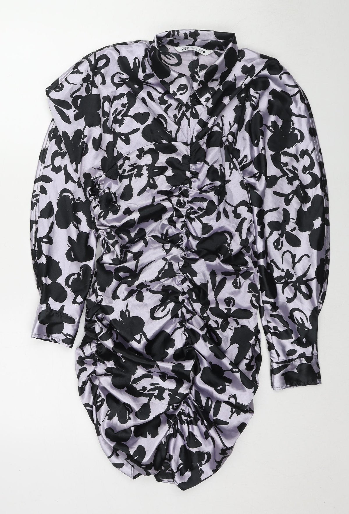 Zara Womens Multicoloured Geometric Polyester Shirt Dress Size L Collared Zip