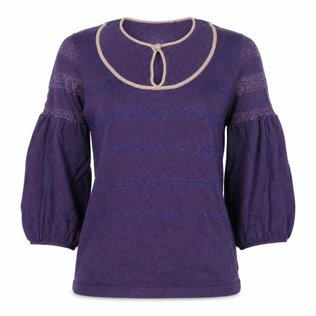 St-Martins Womens Purple Round Neck Striped Cotton Pullover Jumper Size XS - Keyhole Neck