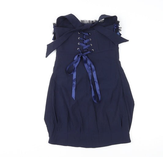 By Obi Womens Blue Polyester Mini Size 10 Square Neck Zip - Lace Up Back