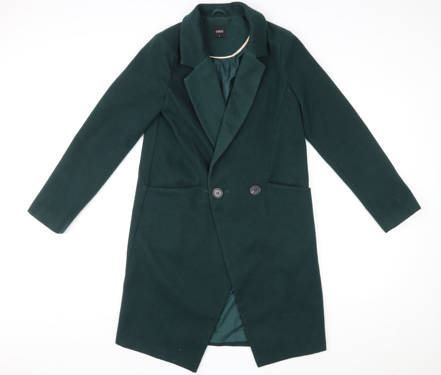 Oasis Womens Green Overcoat Coat Size S Button