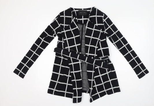 River Island Womens Black Check Cotton Jacket Coatigan Size 6 Tie