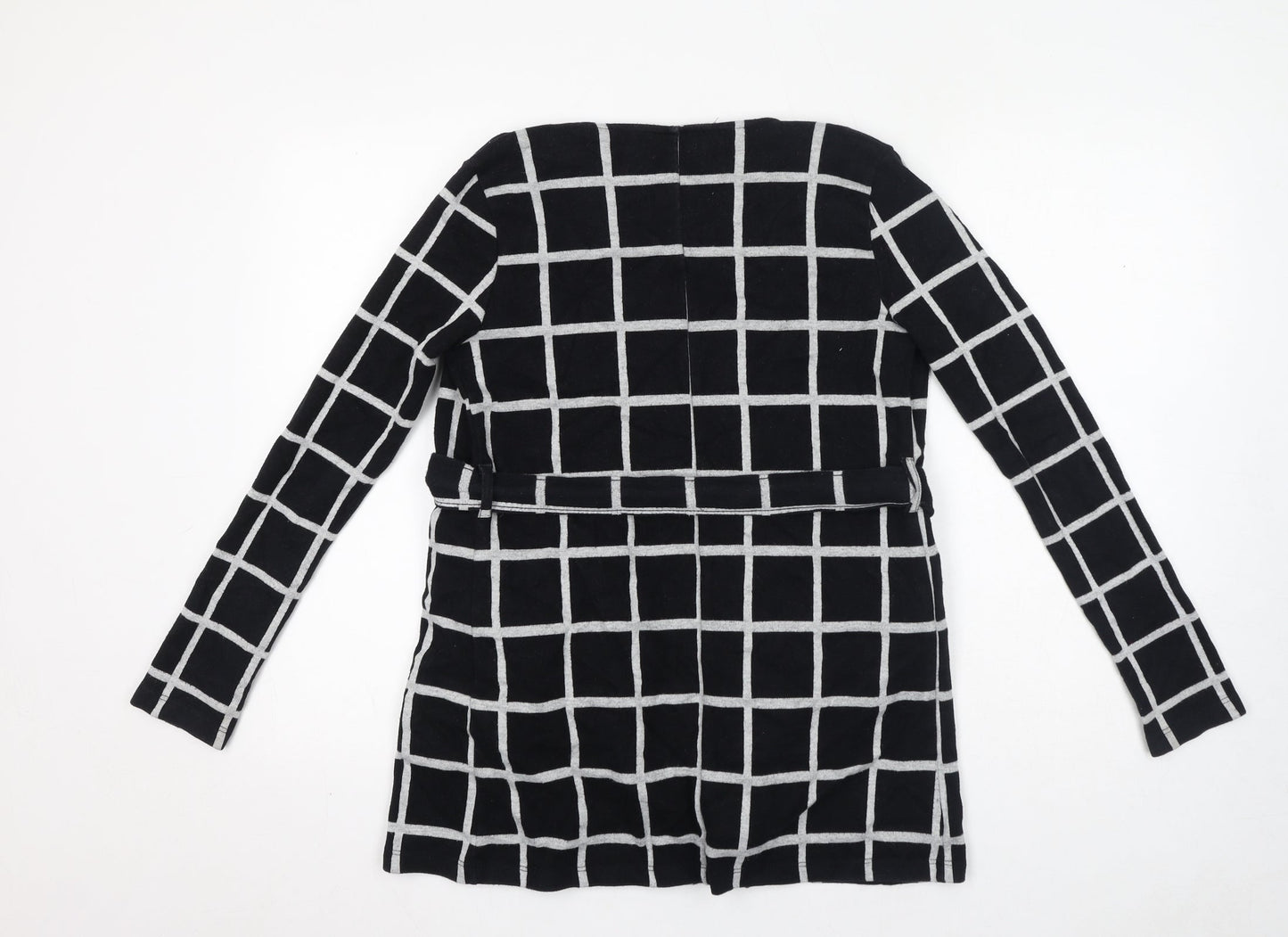 River Island Womens Black Check Cotton Jacket Coatigan Size 6 Tie