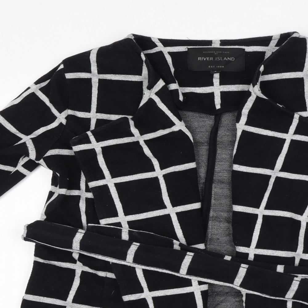 River Island Womens Black Check Cotton Jacket Coatigan Size 6 Tie