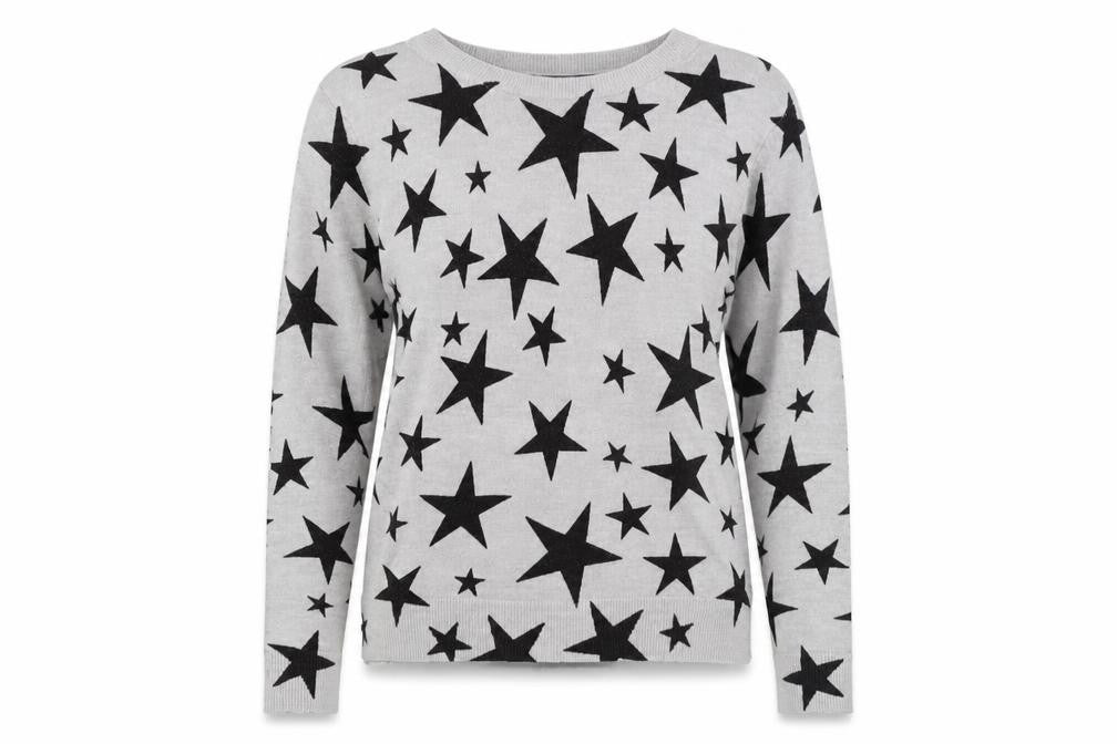Marks and Spencer Womens Grey Crew Neck Geometric Acrylic Pullover Jumper Size 12 - Star pattern