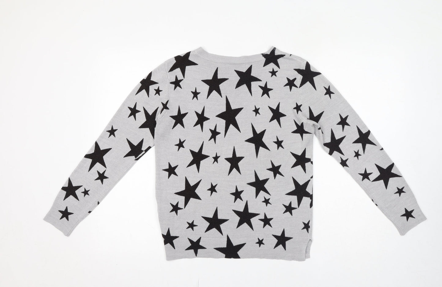 Marks and Spencer Womens Grey Crew Neck Geometric Acrylic Pullover Jumper Size 12 - Star pattern
