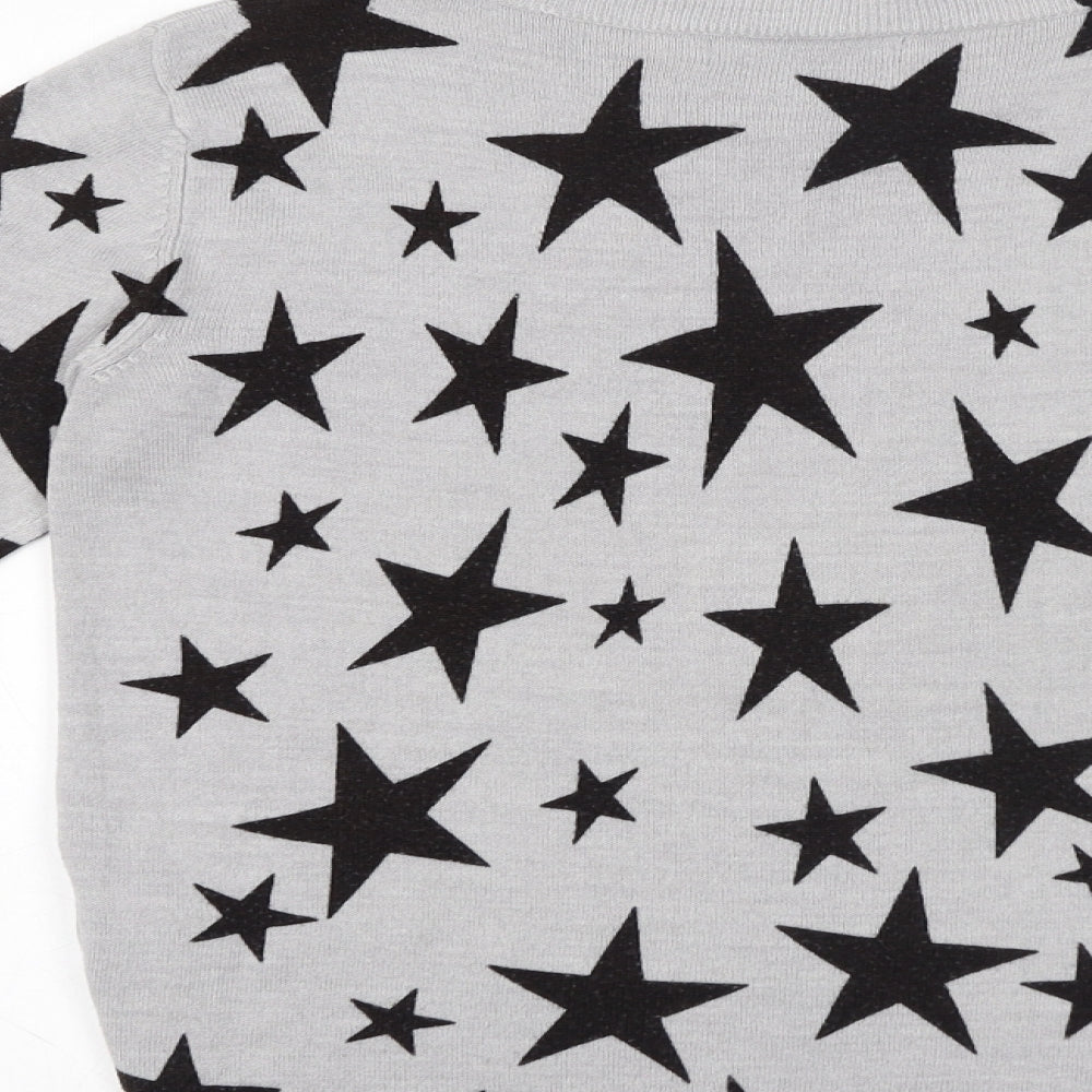 Marks and Spencer Womens Grey Crew Neck Geometric Acrylic Pullover Jumper Size 12 - Star pattern